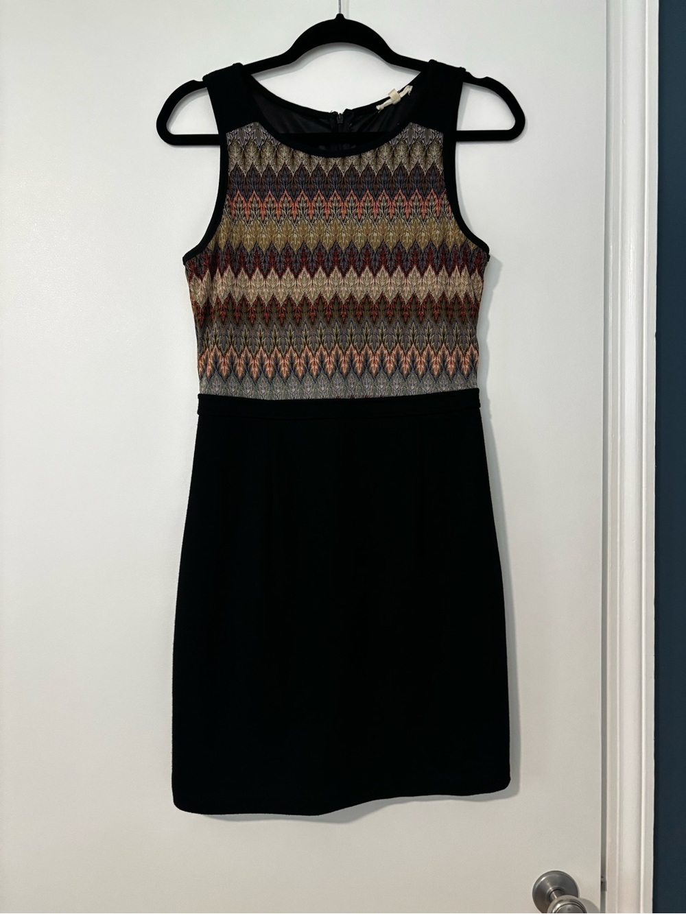 Mystree Black Dress with Multicolor Chevron Bodice